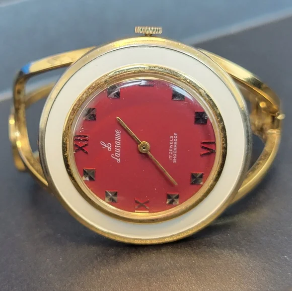 Super Clean Vintage Cuff Bracelet Watch by Lausanne Vintage Lausanne Swiss Made Watch Womens Gold Tone Stainless  main image 3